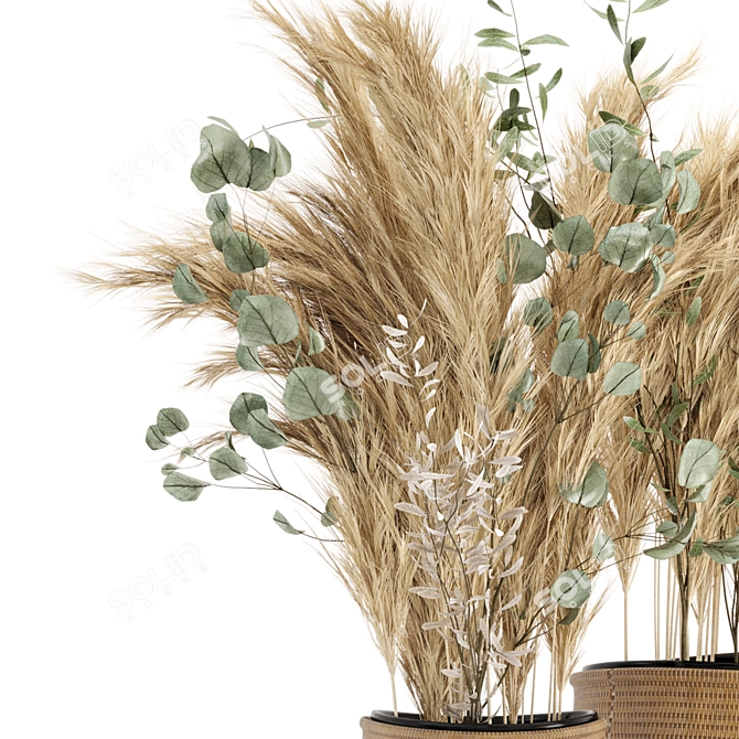 Pampas Bliss: 20 Dry Plants in Wicker Basket 3D model image 3