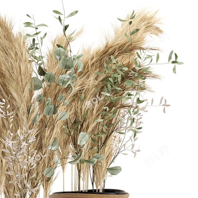 Pampas Bliss: 20 Dry Plants in Wicker Basket 3D model image 4