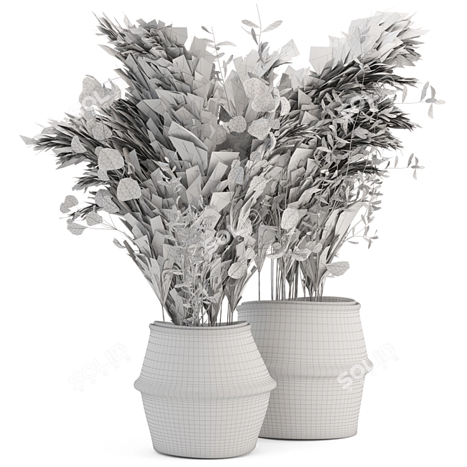 Pampas Bliss: 20 Dry Plants in Wicker Basket 3D model image 6