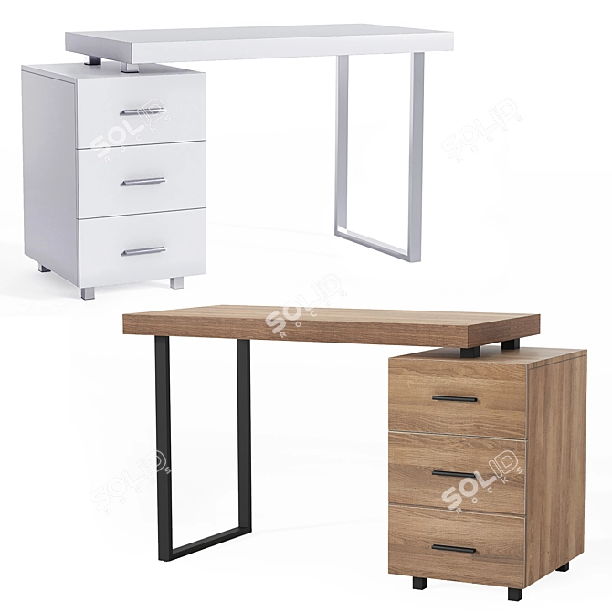 Ashby Desk: White & Chrome, Walnut & Black 3D model image 4