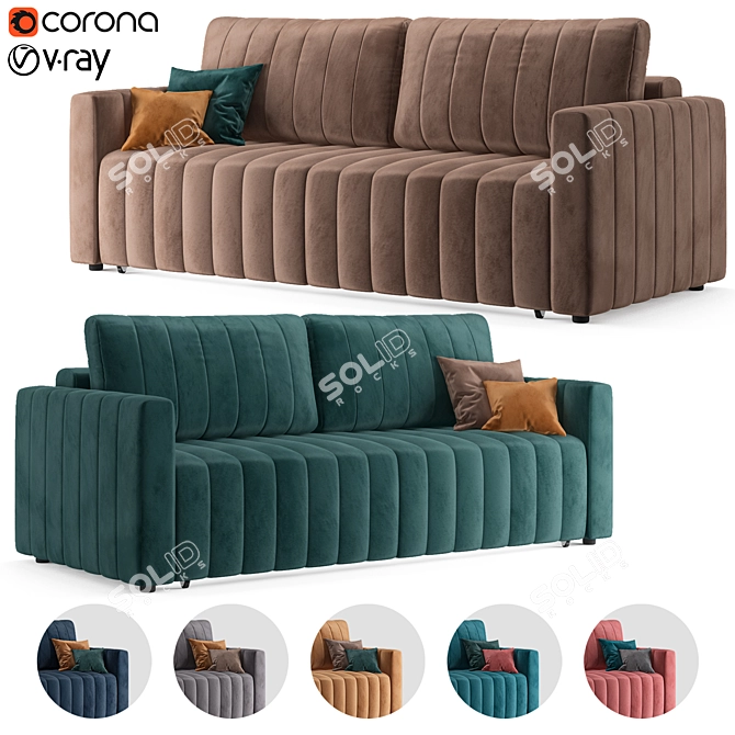 Elegant Velvet Sofa in Emerald 3D model image 1