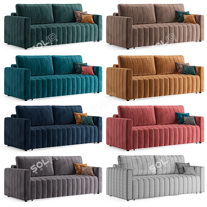 Elegant Velvet Sofa in Emerald 3D model image 2