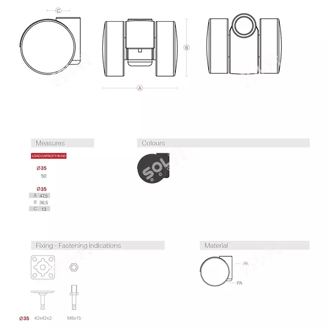 Anna Caster: Smooth, Recyclable, With Brake 3D model image 3