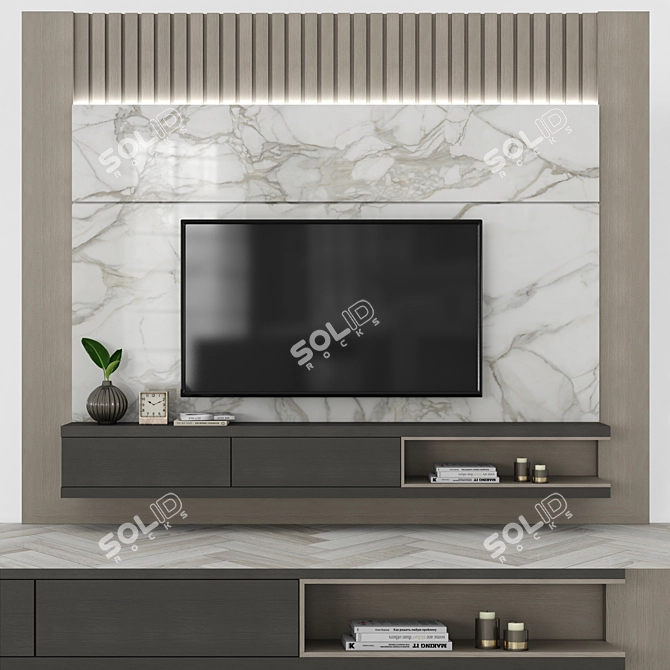 Sleek TV Wall Set with 65" Screen 3D model image 1