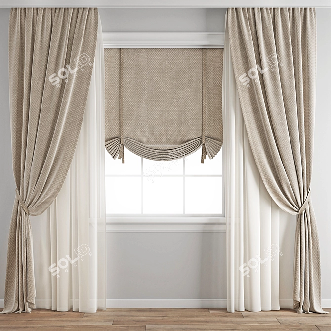 Elegant Polygonal Curtain Design 3D model image 1