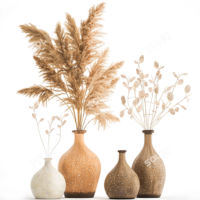 African-inspired Dry Reed Bouquet 3D model image 1