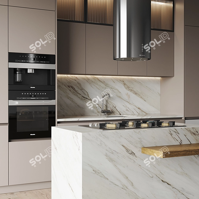 Modern Kitchen Set: Gas Hob, Oven, Coffee Machine, Wine Fridge, Sink, Hood 3D model image 2