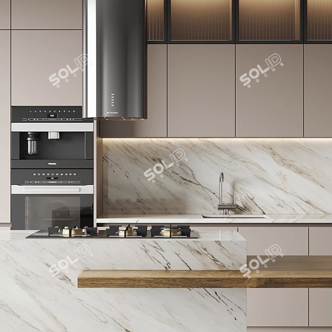 Modern Kitchen Set: Gas Hob, Oven, Coffee Machine, Wine Fridge, Sink, Hood 3D model image 4