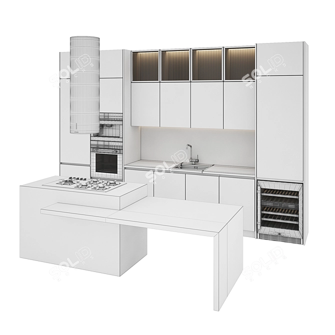 Modern Kitchen Set: Gas Hob, Oven, Coffee Machine, Wine Fridge, Sink, Hood 3D model image 6