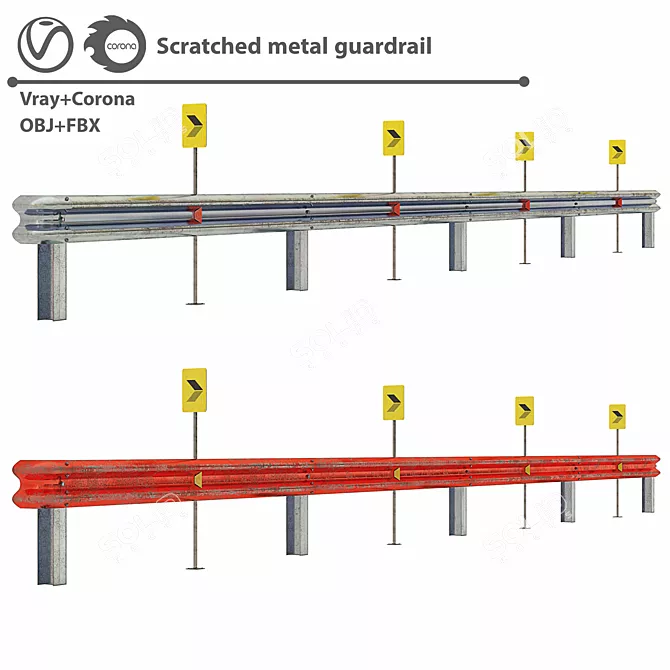 Weathered Steel Safety Barrier 3D model image 1