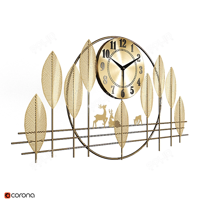 Golden Leaf Wall Clock 3D model image 2