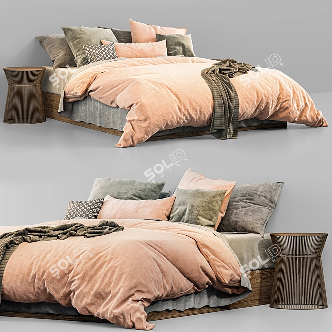 Pink Velvet Italian Modern King Size Bed 3D model image 1
