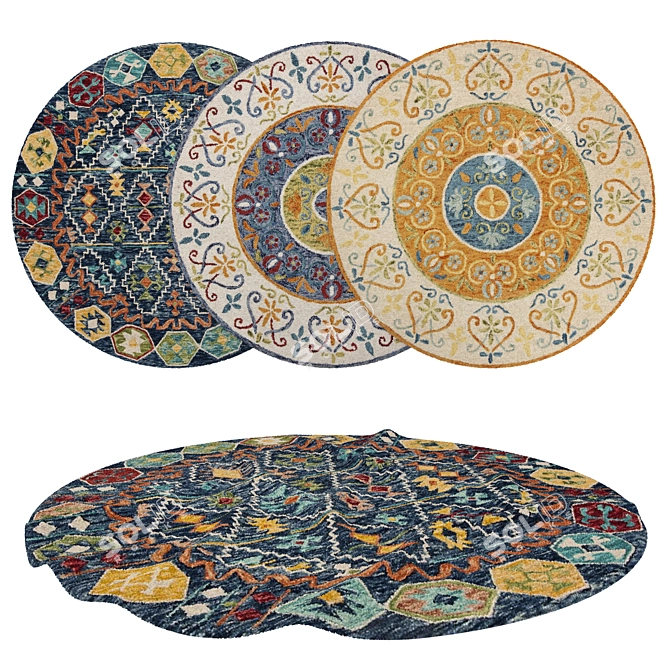 Versatile Round Rugs Set 3D model image 1