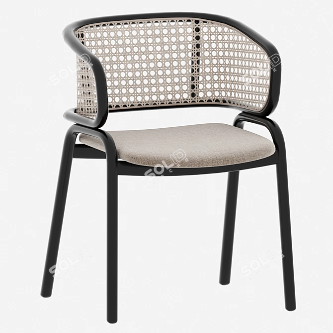 Elegant Kin Rattan Armchair with Metal Frame 3D model image 1