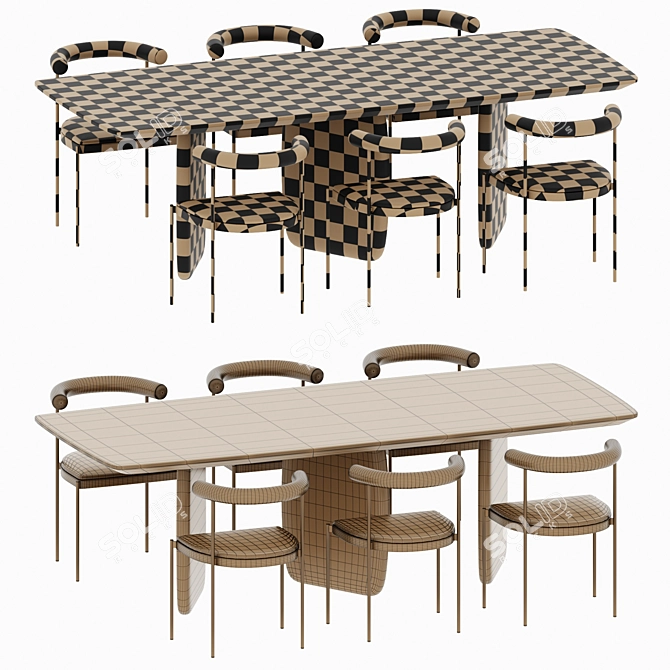 Elegant Timber Chair & Elephant Table 3D model image 4
