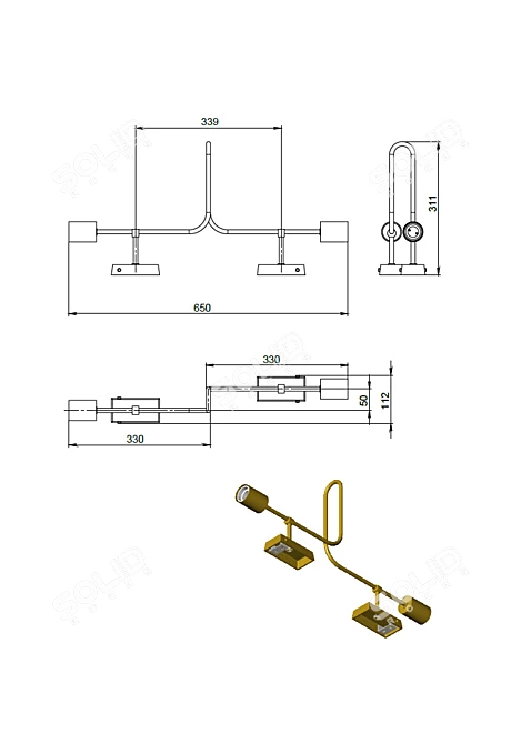 Serpent Brass Wall Lamp 3D model image 6