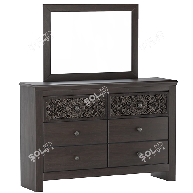 Paxberry Vintage Brown Dresser & Mirror 3D model image 1