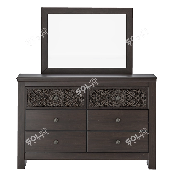 Paxberry Vintage Brown Dresser & Mirror 3D model image 2