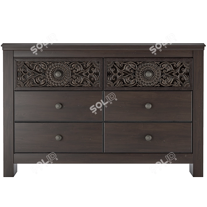 Paxberry Vintage Brown Dresser & Mirror 3D model image 3