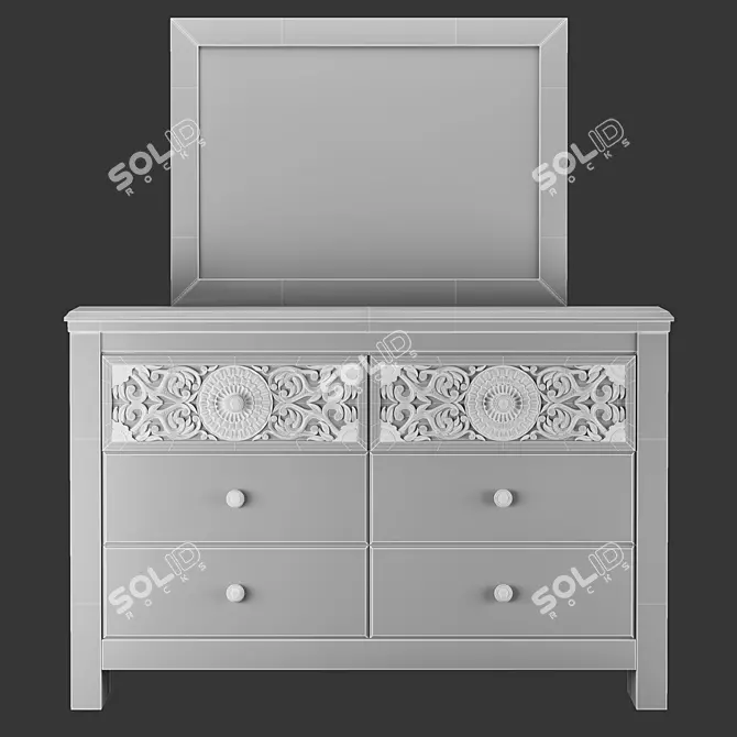 Paxberry Vintage Brown Dresser & Mirror 3D model image 6