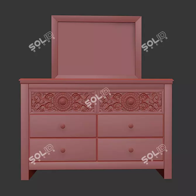 Paxberry Vintage Brown Dresser & Mirror 3D model image 7