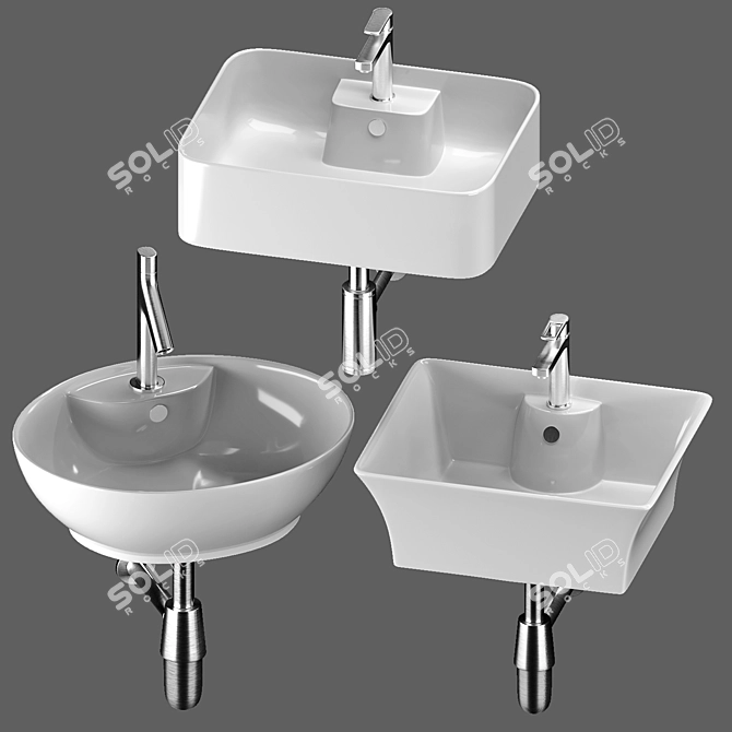 Modern Washbasin Set 19: Gid, CeramaLux, Mira 3D model image 2