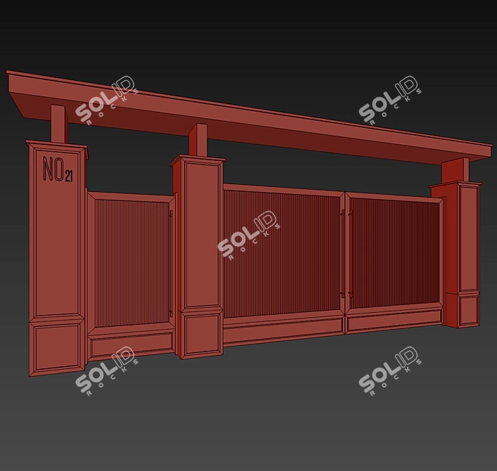 Charming Garden Gate & Wall 3D model image 11