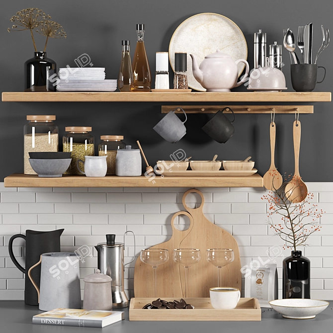 Modern Kitchen Accessories Set 3D model image 3