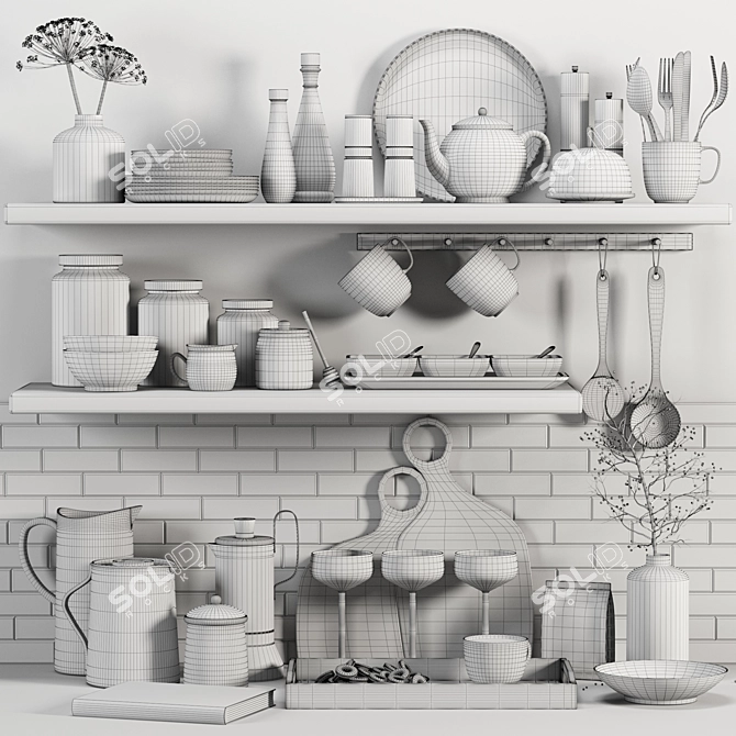 Modern Kitchen Accessories Set 3D model image 2