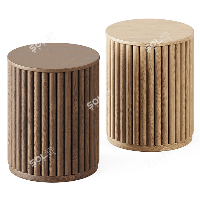 Natural Wood Fluted Drum End Table 3D model image 1