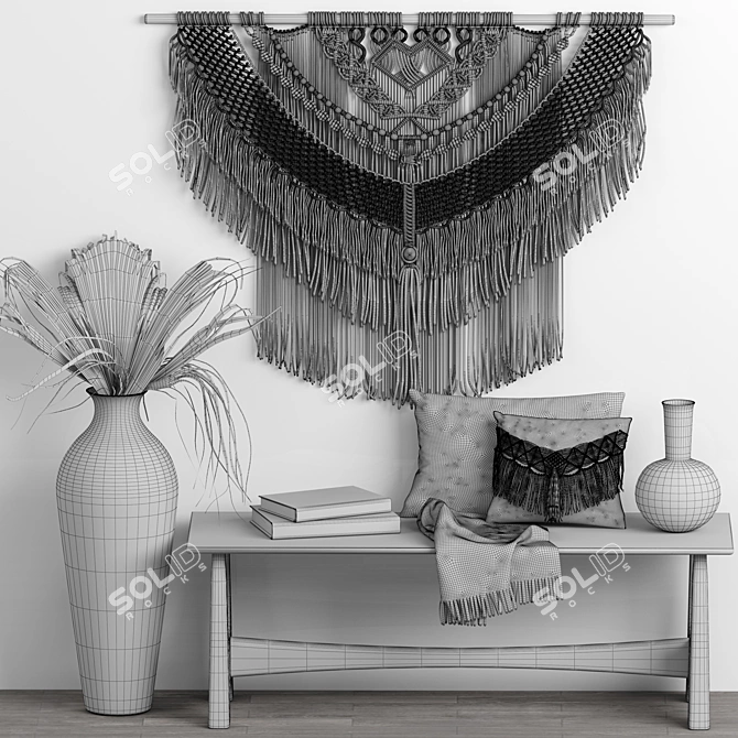 Boho Macrame Decor Set 01 3D model image 5