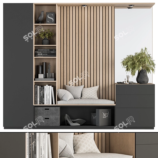 Sleek Black Wood Hallway Set 3D model image 2