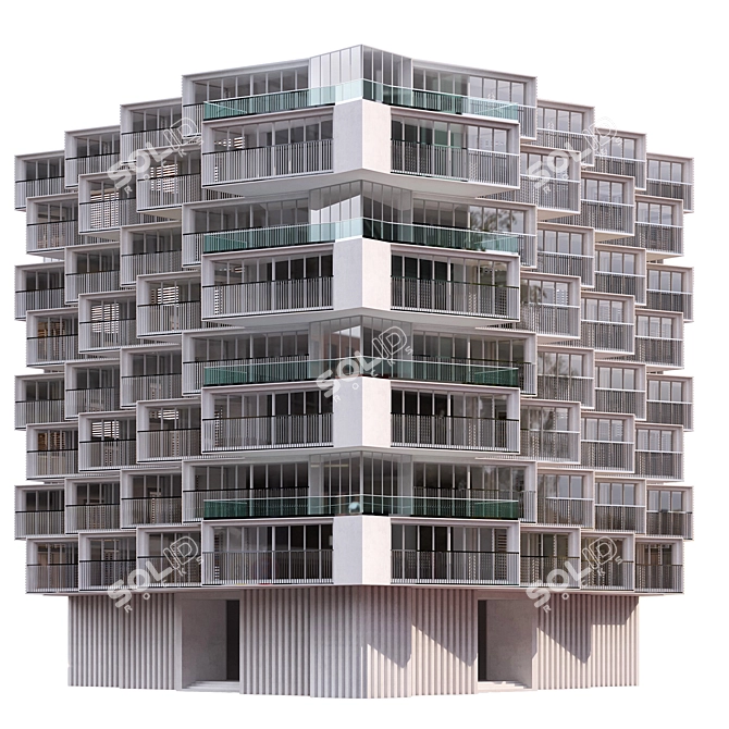 Parametric Corner Building with Detailed Facades 3D model image 1