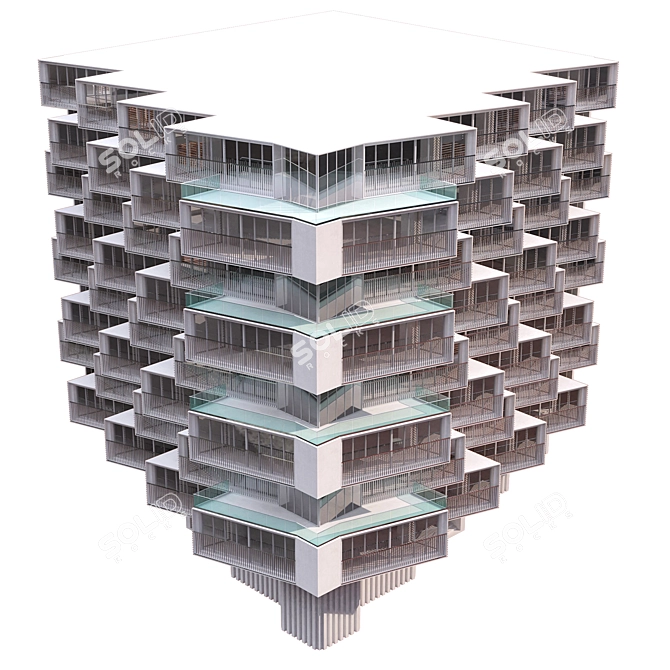 Parametric Corner Building with Detailed Facades 3D model image 5