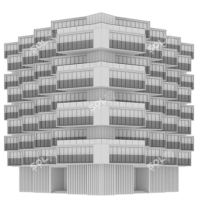 Parametric Corner Building with Detailed Facades 3D model image 6