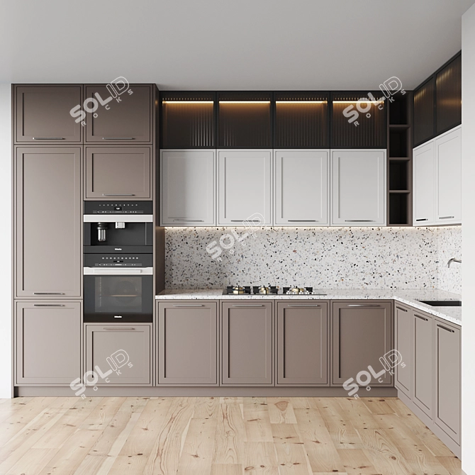 Modern Kitchen Set: Gas Hob, Oven, Coffee Machine, Sink, Hood 3D model image 1