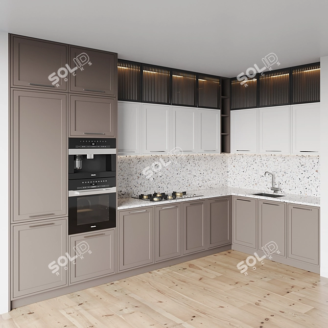 Modern Kitchen Set: Gas Hob, Oven, Coffee Machine, Sink, Hood 3D model image 2