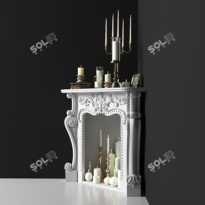 Classic Corner Fireplace Set with Candles 3D model image 3