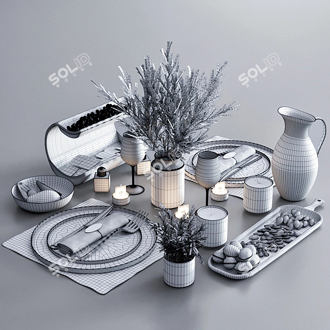 Contemporary Dining Table Set 3D model image 4