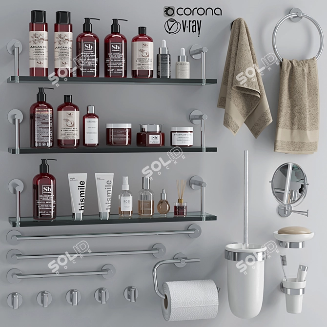 Luxury Bathroom Accessories Set 3D model image 1