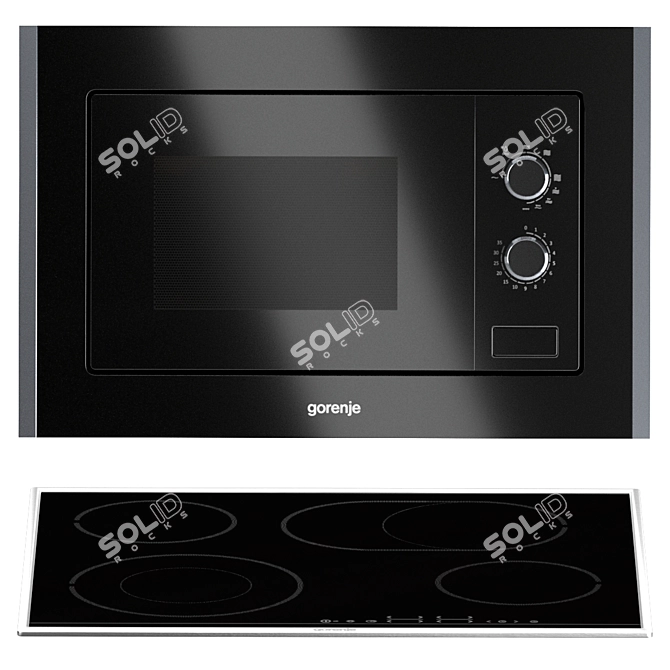 Gorenje Kitchen Appliance Set: Microwave, Oven, Hood, Cooktop 3D model image 4