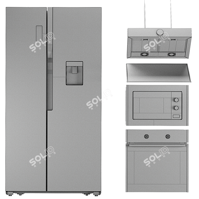 Gorenje Kitchen Appliance Set: Microwave, Oven, Hood, Cooktop 3D model image 7