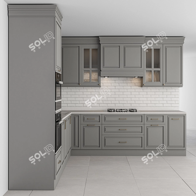 Elegant Gray Kitchen Set - 42-Piece 3D model image 1