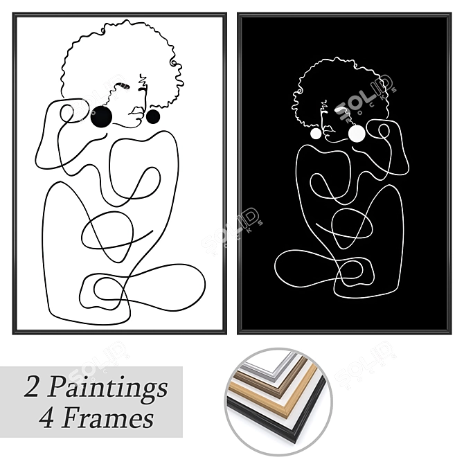 Elegant Wall Paintings Set 3D model image 1