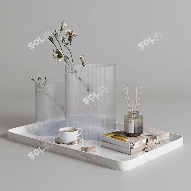 Elegant Coffee Set: Marble Tray, Vase, Bouquet 3D model image 2