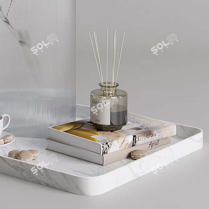 Elegant Coffee Set: Marble Tray, Vase, Bouquet 3D model image 5