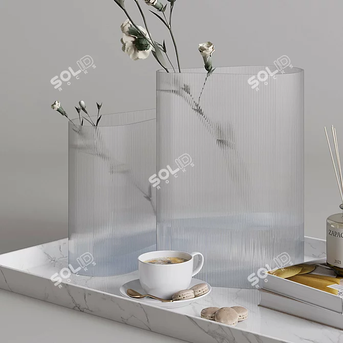 Elegant Coffee Set: Marble Tray, Vase, Bouquet 3D model image 7