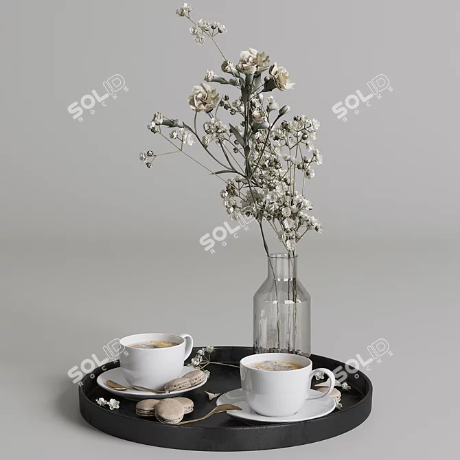 Elegant Coffee Serving Tray Set 3D model image 1