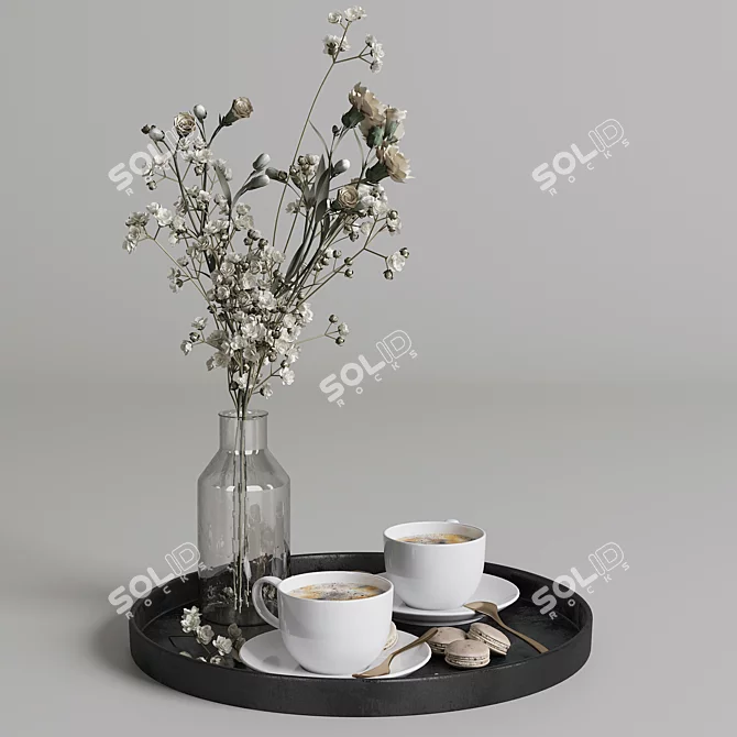 Elegant Coffee Serving Tray Set 3D model image 2
