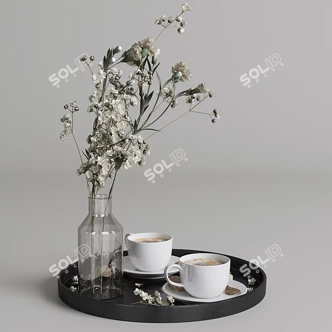 Elegant Coffee Serving Tray Set 3D model image 3